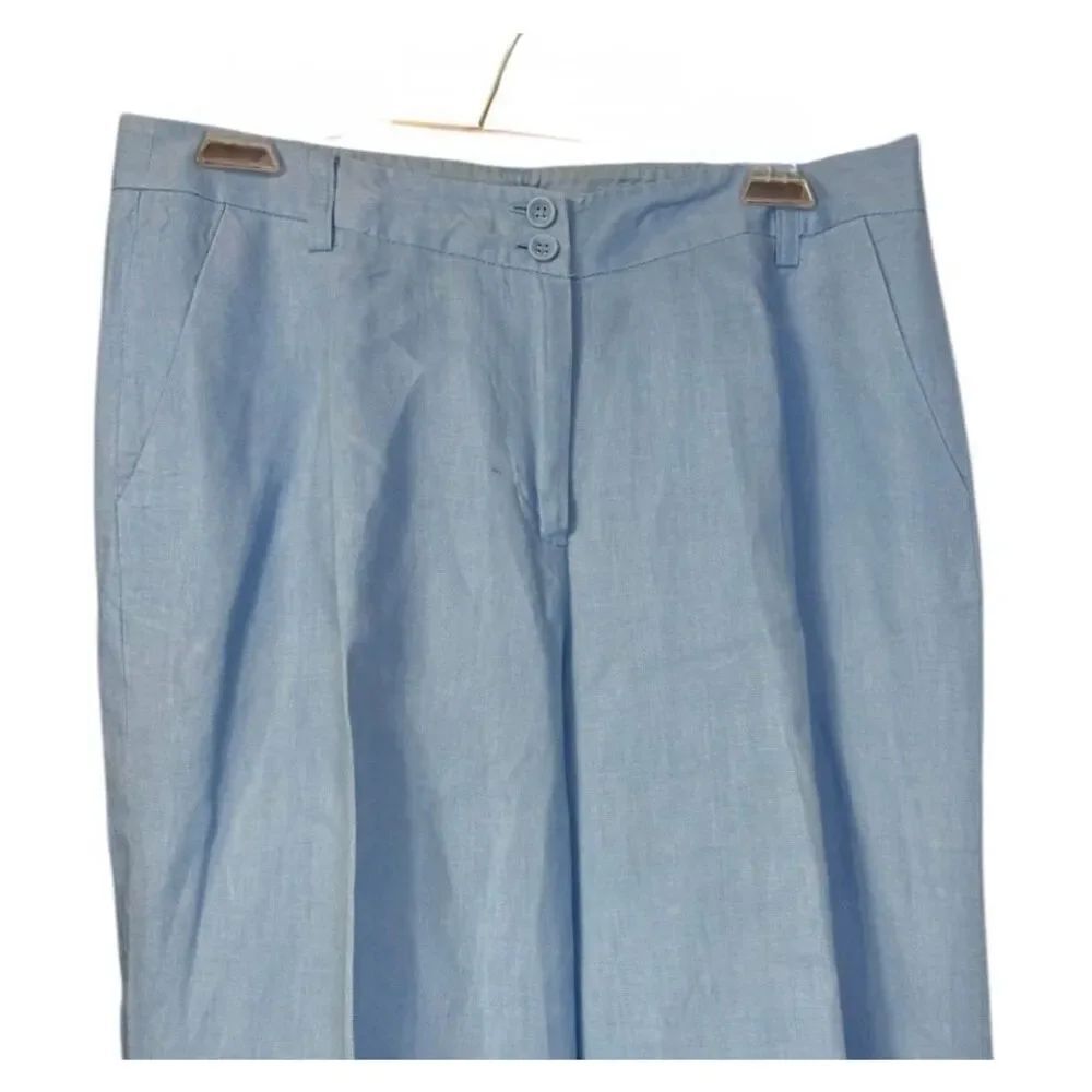 Coldwater Creek Linen Pants Pleated Front Sz. 10P Blue Cuffed - Picture 3 of 5
